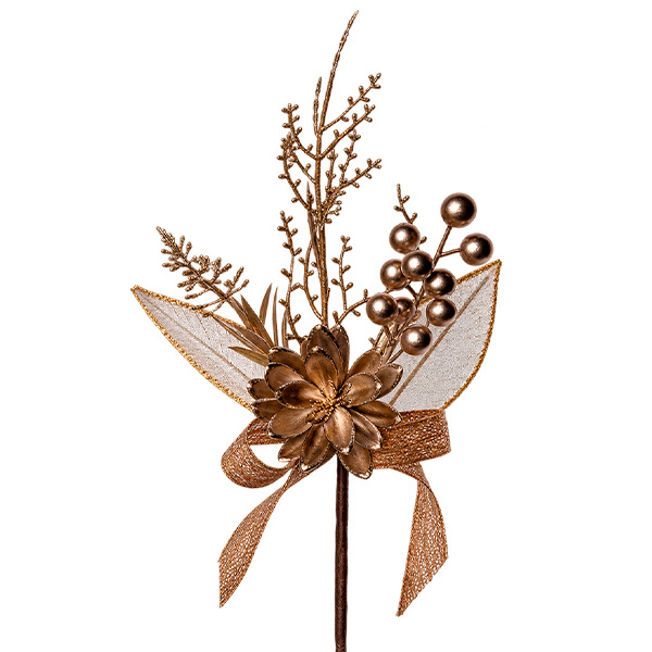 FLOR DECORATIVA BLANCO CON BRONCE NAVIDAD