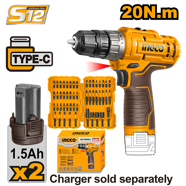 TALADRO 3/8 12V USB 2 BATERÍAS + JUEGO 50 PIEZAS COSLI24011