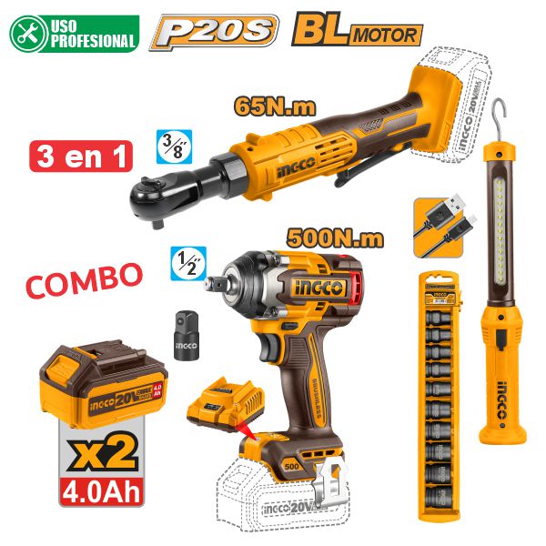 KIT LLAVE IMPACTO 1/2´´ + RATCH 3/8´´ 20V UCOSLI240461