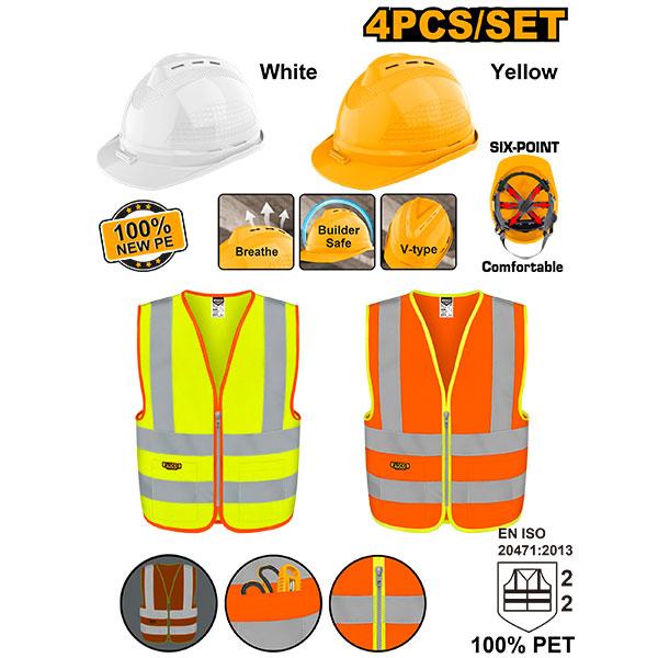 SET 2 CASCOS DE SEGURIDAD + 2 CHALECOS HSH9004